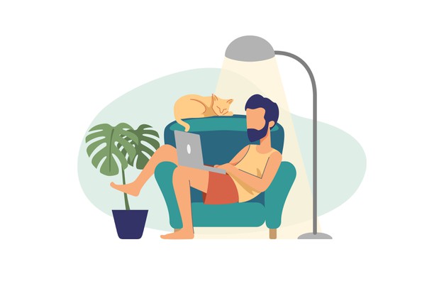 lazy man illustration working with laptop